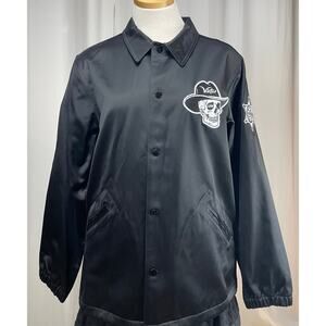 VICTUS x LIDS NWT Black Satin Jacket Baseball‎ Mens (M) Snap Pockets Skull $180